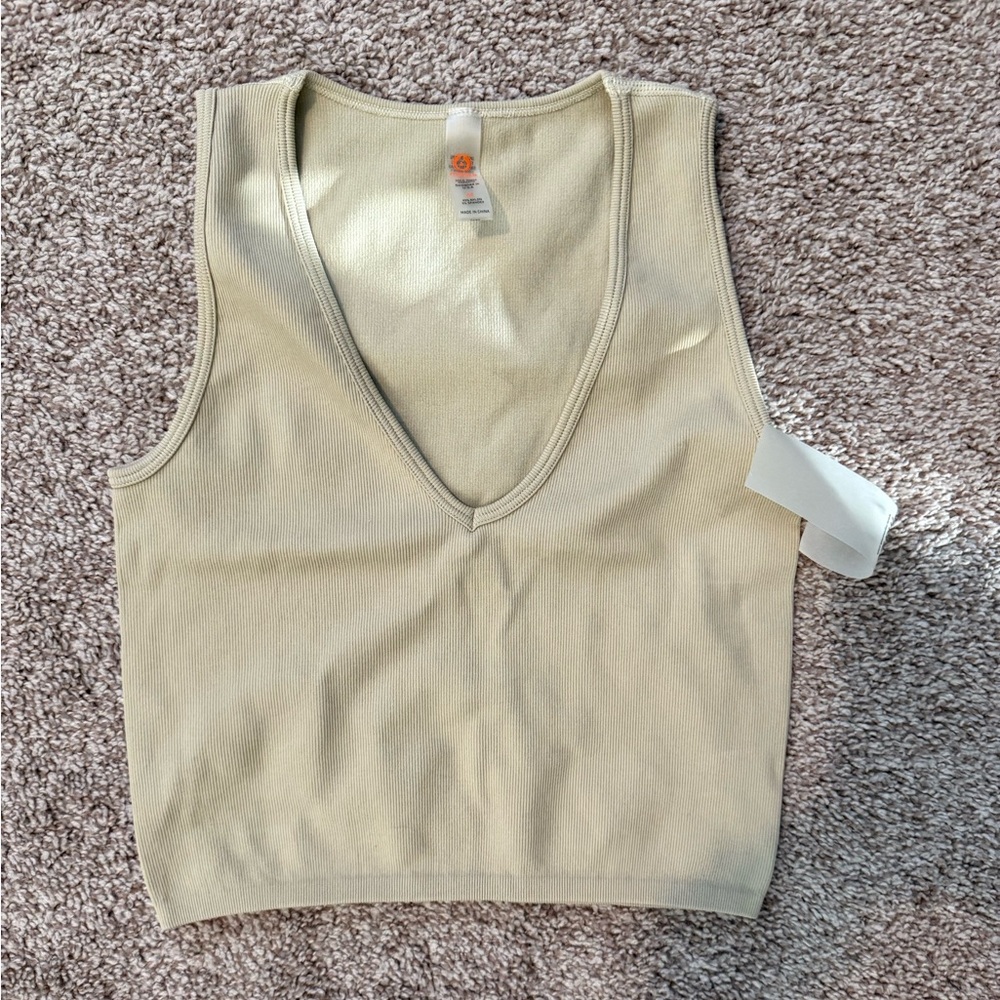 Mono B Beige V-Neck Sleeveless Top